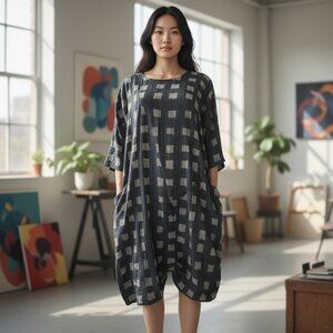 Mao Mam Dress Tunic Wearable Art to Wear Contemporary Lagenlook OS Med/Large